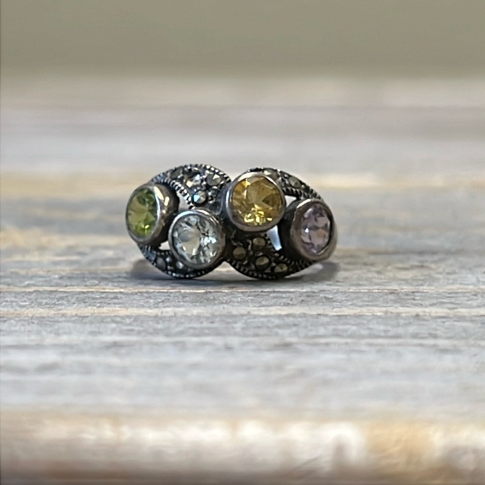 Vintage Marcasite & Gemstone Ring Size 6